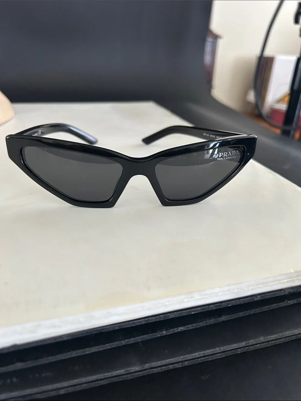 Prada Black Cat-Eye Sunglasses for Women with Logo Temples